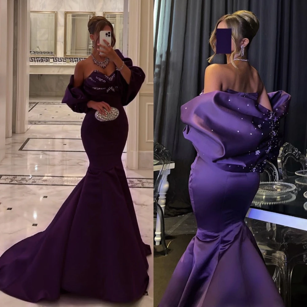 

Prom Dresses Retro Exquisite Off-the-shoulder Mermaid Beading Satin Formal Occasion Gown robe femme soirée vestido فساتين السهرة
