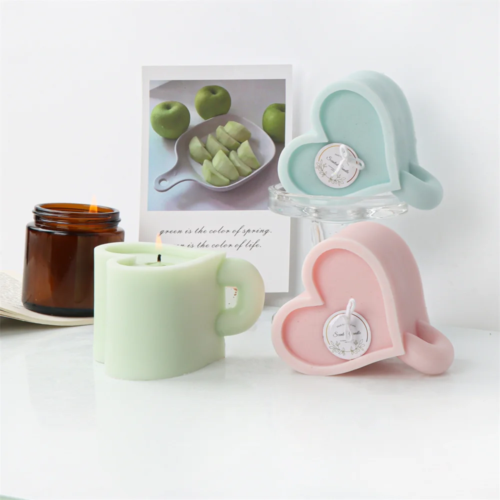 

3D Heart Cup Silicone Candle Mould DIY Gypsum Resin Soap Chocolate Baking Mold Love Candle Making Kit Wedding Decoration Gifts