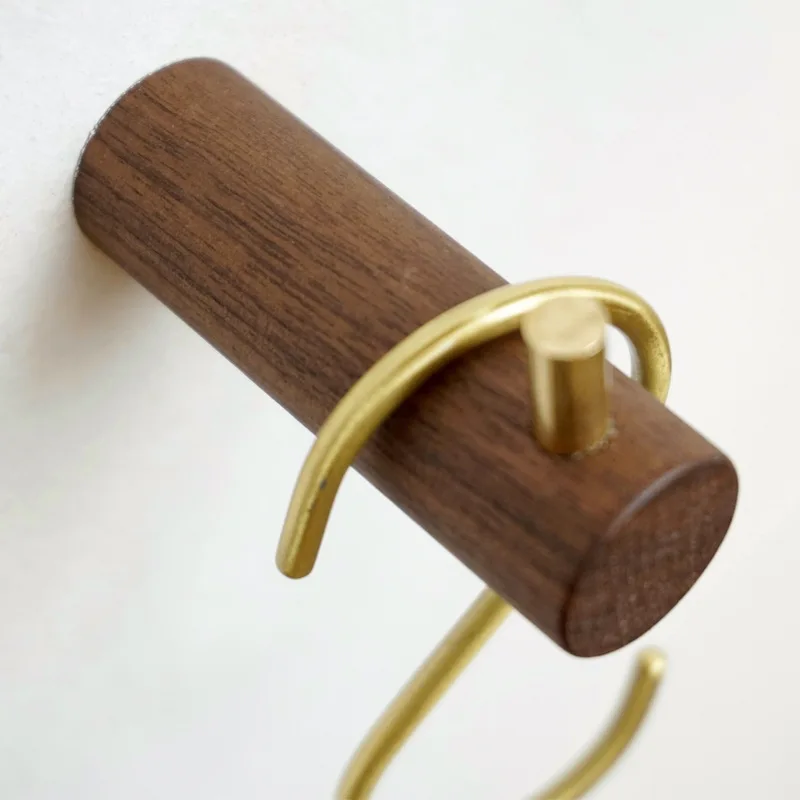 1Pc Brass Solid Wood Hooks Creative Wall-Mounted Bathroom Decorative Coat Hook For Home Key Wooden Hooks Kitchen Accessories 2