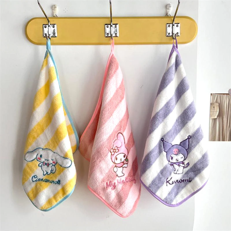 

Kawaii Sanrio Cinnamoroll Cute Anime Kuromi My Melody Plush Hand Towel Household Kitchen Bathroom Absorbent Towel Toys for Kids
