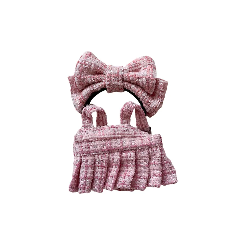 15/17cm LABUBU Doll Tweed Outfit With Headband Set For Gen1 2 3 Labubu Clothing Accessories Sitting Party
