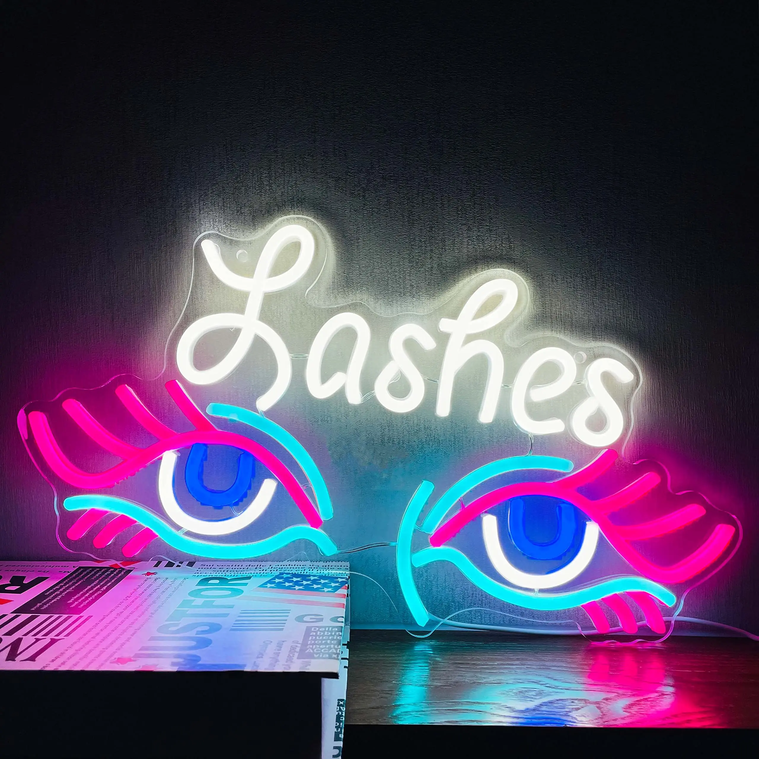 

Lashes Neon Sign Light Signs for Bedroom Living Beauty Room Stores Logo Letter Neon Light USB Warm White