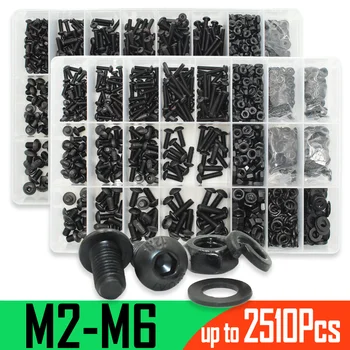 Hex Button Socket Head Cap Screws Set M2 M2.5 M3 M4 M5 M6 Black 10.9 Grade Allen Round Head UNC Bolt with Nut Washer Assortment