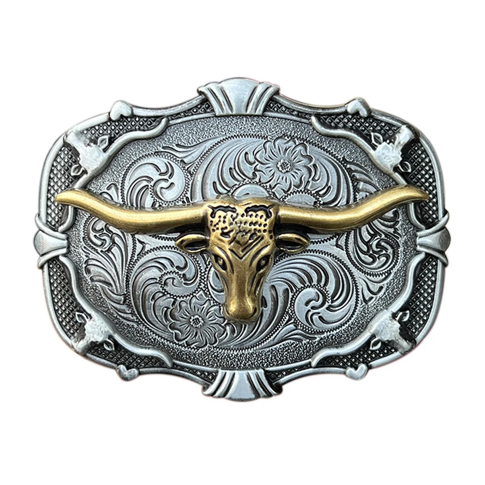 WesternCowboysBeltBucklesforMenRodeoGoldBullHeadTopQuanlity