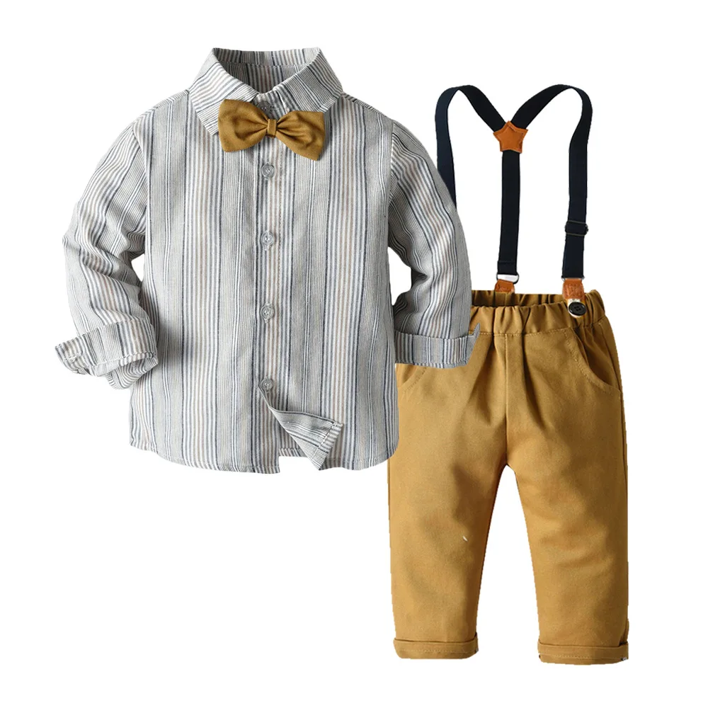 

Dttz1264 Autumn and Winter Children's Pinstripe Long-sleeve Coat Strap Male Treasure Gentleman Shirt Pants Two-piece Suit