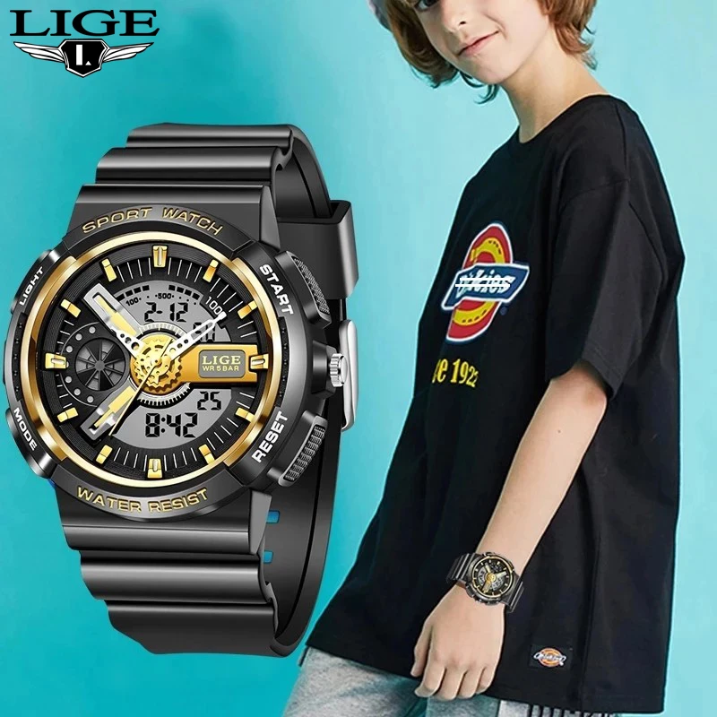 LIGE Children Watch LED Digital Sport Wristwatch Waterproof Luminous Silicone Strap Clock Fashion Alarm Kid Watches For Boy Girl