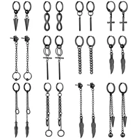 BONISKISS 12pairs Men Women Stainless Steel Cross Chain Feather Spike Rivet Ball Hoop Earrings Drop Dangle Huggied Ear Studs Set 1
