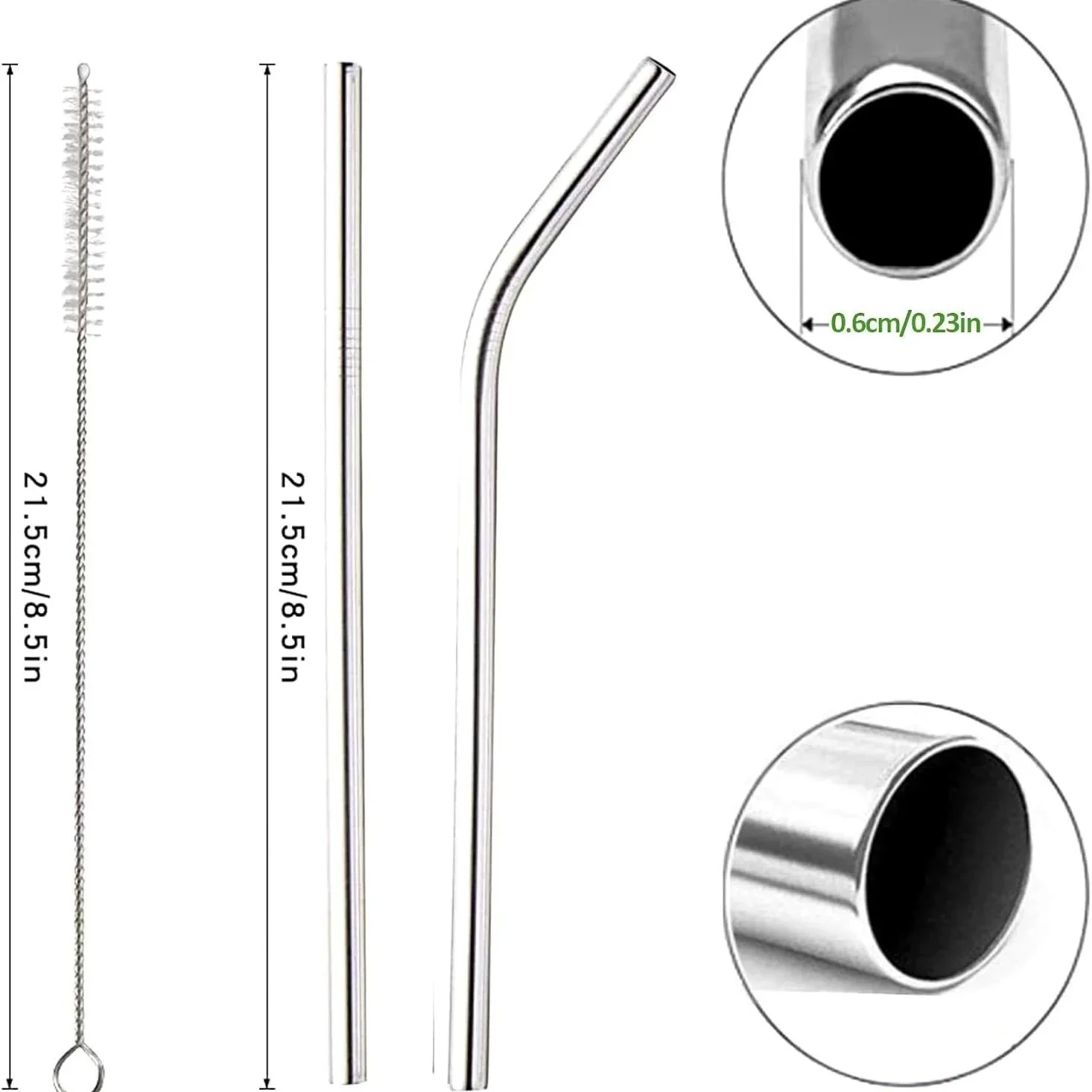 Stainless Steel Reusable Drinking Straw Set - Silver