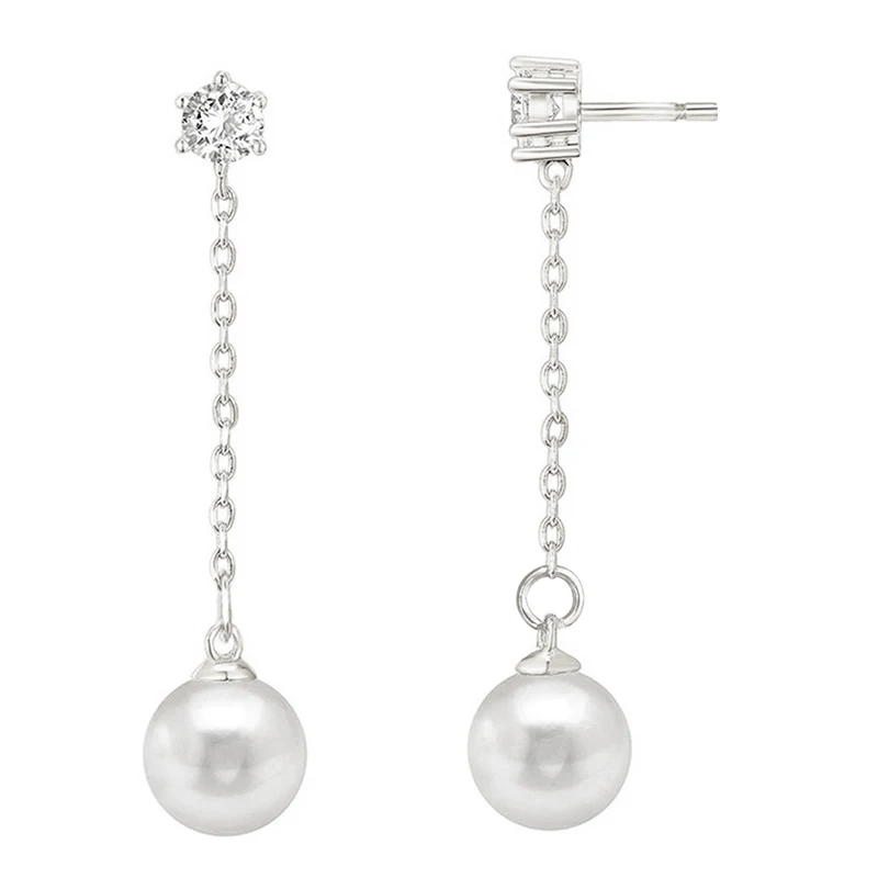Huitan Delicate Hanging Drop Earrings Lady Simulated Pearl Pendant Accessories for Wedding Shiny Zirconia Jewelry for Engagement