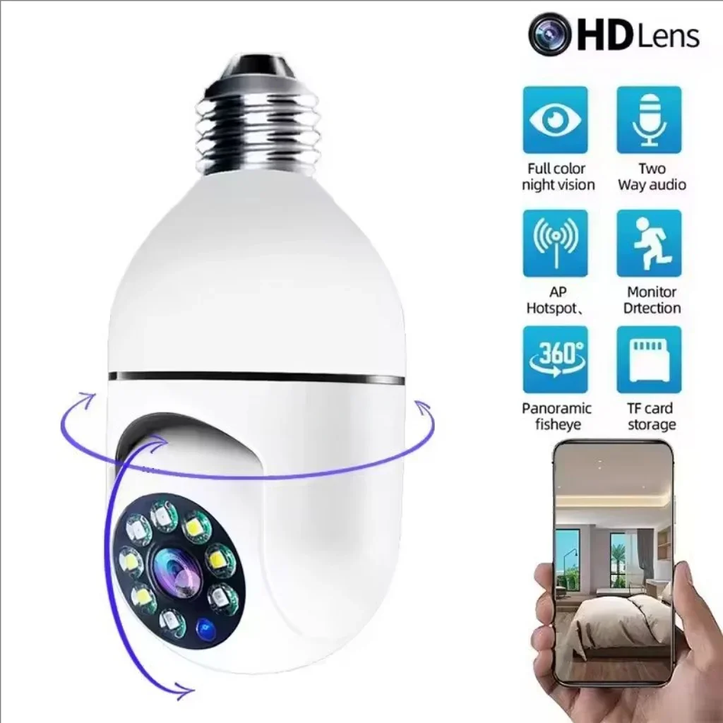 Caméra sécurité ampoule E27 vision nocturne couleur pour abri pêche - détection mouvement wifi