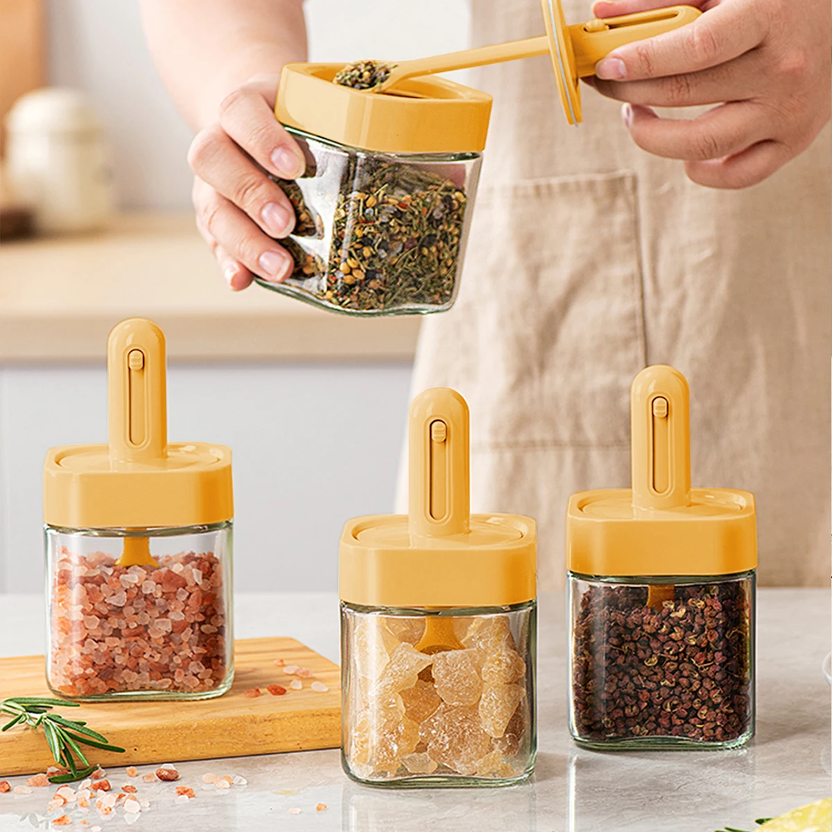WMMO Square Seasoning Box Telescopic Seasoning Jar Spoon Sealed Lid Salt Jar Household Bottle BBQ seasoning jar,salt shaker,spices bottle,salt pepper shakers