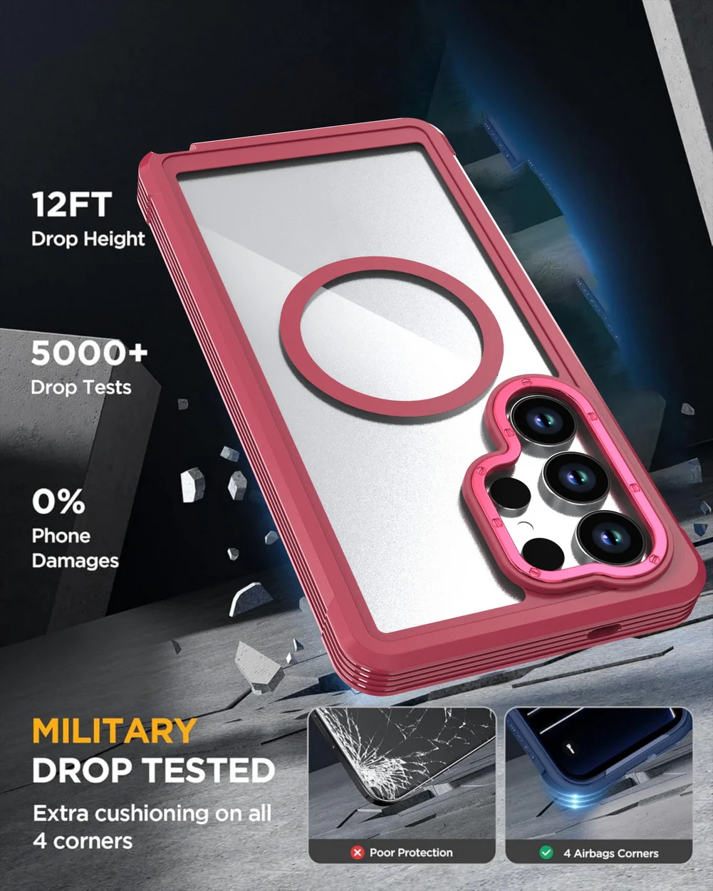 Military Grade Magnetic Case with Built-in Kickstand & Belt Clip Cover (3 in 1)