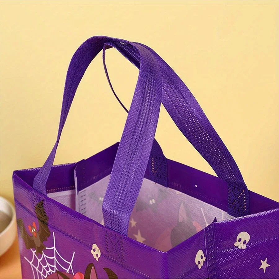 4pcs Halloween Theme Non-woven Cloth Gift Shopping Bag with Handle Reusable Pumpkin Bat Creative Trick or Treat Goodie Bags 6