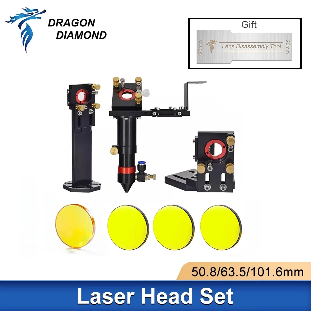 E Series Co2 Laser Head Set 50.8/63.5/101.6mm Dia.20mm Focusing Lens+25mm Mirrors For Laser Engraver Cutting Machine