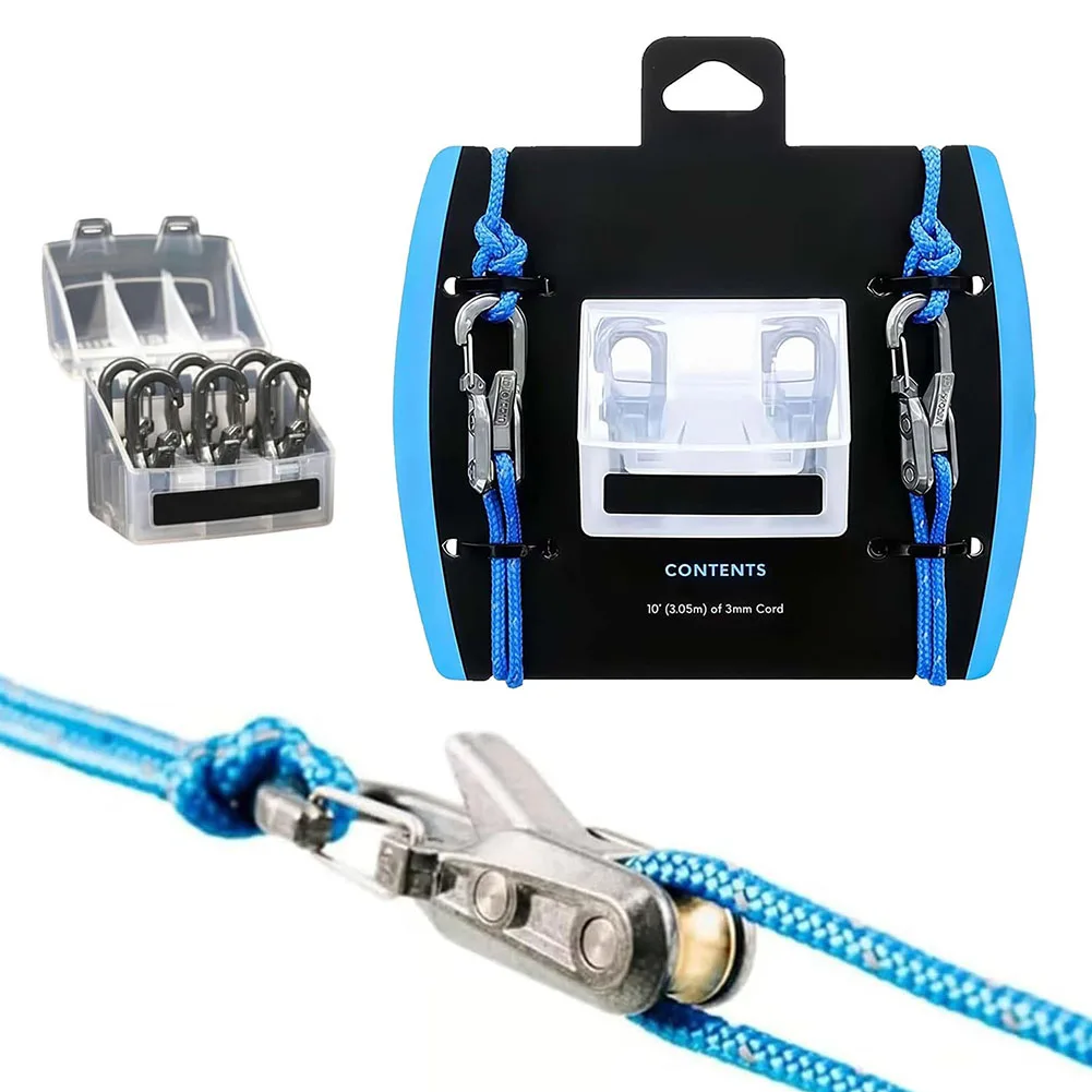 Secure Lock Buckle Rope with Roller Tensioner 6 Hooks Heavy-duty Tie Down Rope Quick Adjust Non-Slip Cable Puller Maritime Tools