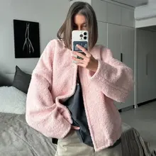 Women’s Pink Faux Fur Jacket – Autumn/Winter Loose Casual Warm Coat