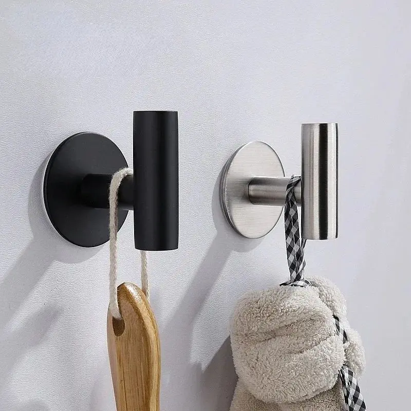 2pcs Wall Hook Stainless Steel Clothes Hanging Hooks Matte Black 3M Adhesive Key Robe Hanger Towel Holder for Bathroom Kitchen