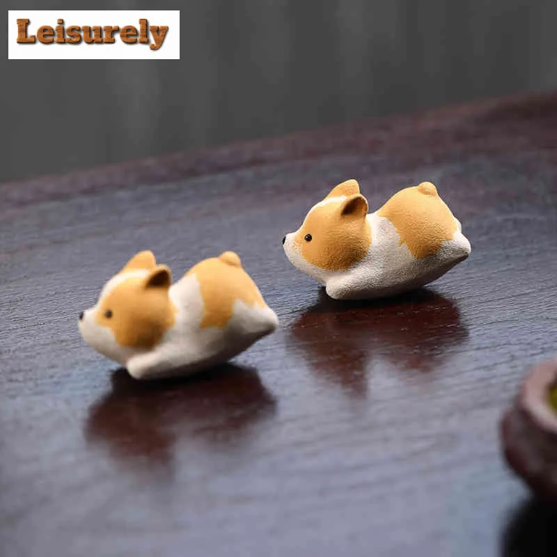 Yixing Purple Clay Cute Fortune Zodiac Dog Tea Pet Vintage Fish Tank Landscaping Tea Figurine Play Toys Tea Statue Ornaments
