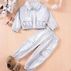 Spring and Autumn Unisex Suit Dazzle Children's Clothing Cool Silver Two Piece Zip Jacket Top + Trousers Trendy and Cool 1