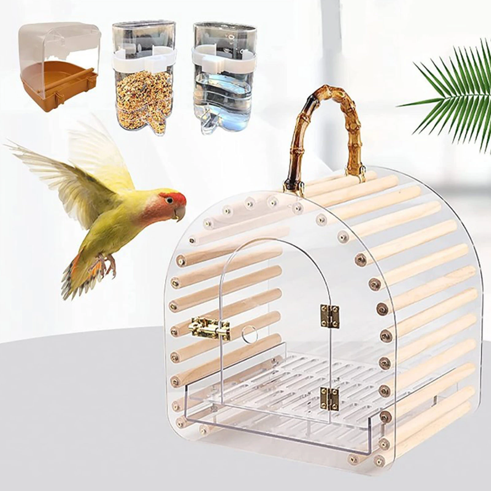 Caja de transporte de jaula de loro de viaje para mascotas pequeñas, Estuche de transporte de mascotas para periquitos, conserva el llenado de agua, de alimentación| | - AliExpress