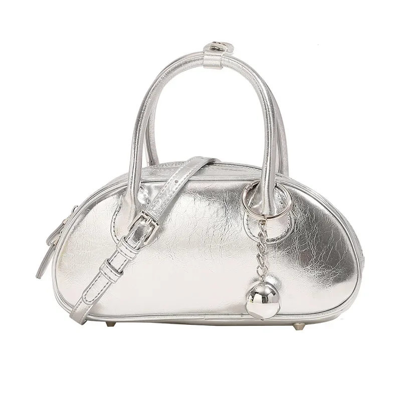 Gold Silver Stylish Exquisite Bowling Bag 2025 New Original Design Crossbody Bag Simple Premium Feeling Tote Shoulder Boston