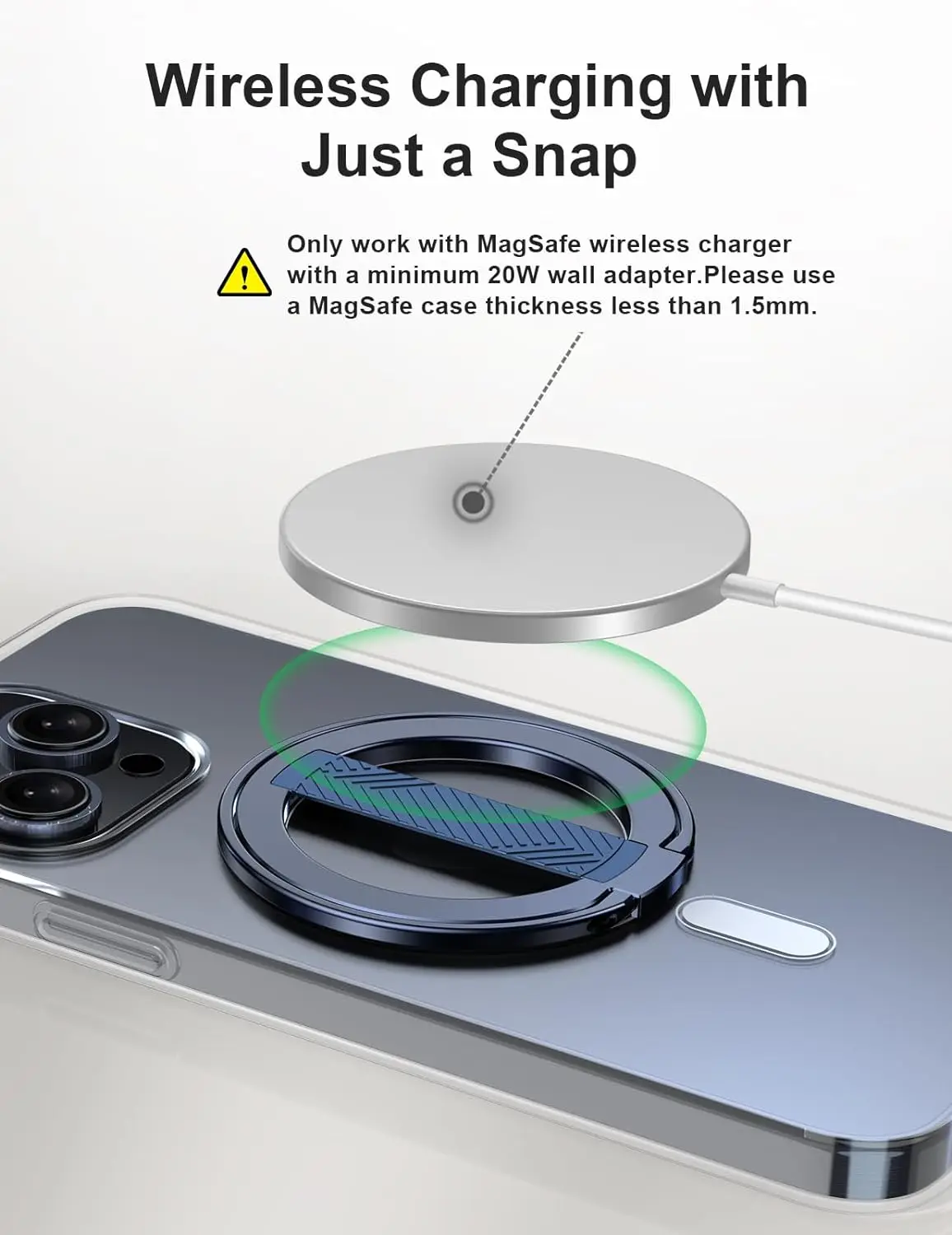 EWA 2세대 [MagSafe 호환] 교체 가능한 실리콘 핑거 스트랩이 포함된 휴대폰 그립 스탠드 탈착식 자석 링 홀더