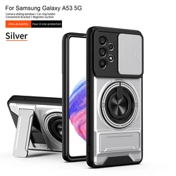 Enhanced Magnetic Military Armor Phone Case with Foldable Holder and Camera Protection - Galaxy A54 (SJia - Silver)