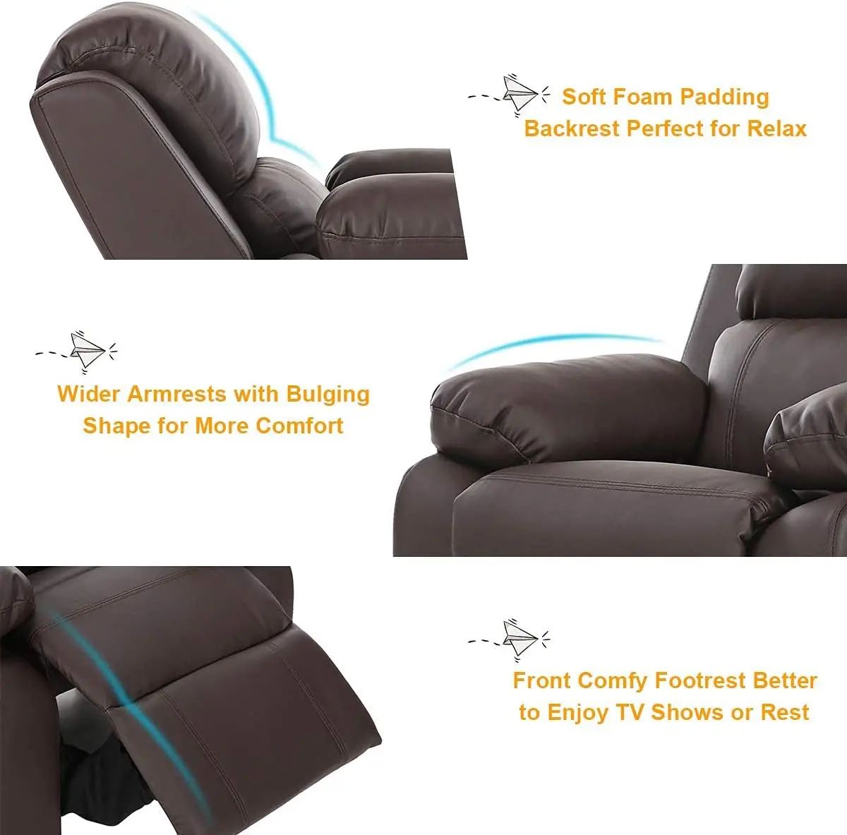 Kids Recliner, Leather Recliner Chair w/Footrest, Armrest Storage, Headrest & Lumbar Support, Ergonomic Lounge Chair for