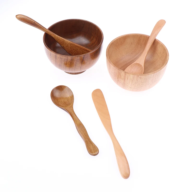 1PCS Wood DIY Face Mask Mixing Bowl Spoon Aromatherapy Bowl Massage Oil Face Care Salon Essential Makeup Tool Kits