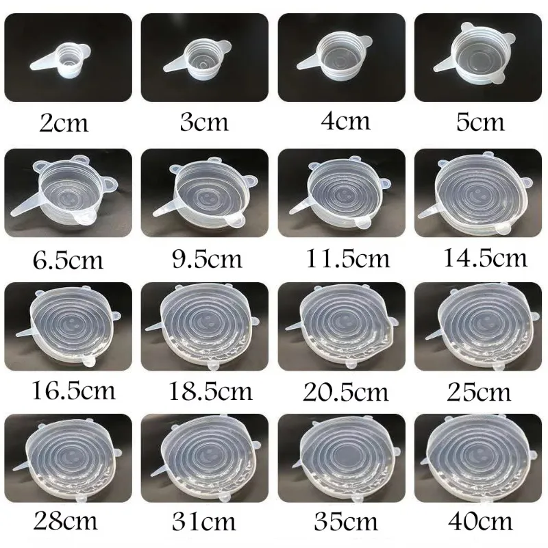 Silicone Stretch Lids Universal Lid Silicone Bowl Pot Lid Cover Pan Cooking Food Fresh Cover Microwave 16 Sizes