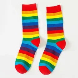 Colorful Rainbow Striped Cotton Sport Socks - One Size (Rainbow Stripe Red)