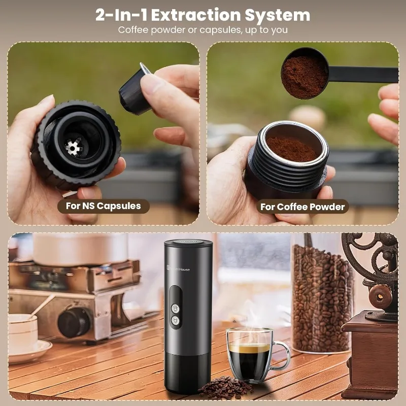 Maestri House 150W Espresso Maker,Portable Travel Espresso Coffee Machine with Small Tea Cup,Also for NS Capsule & Ground Coffee 6