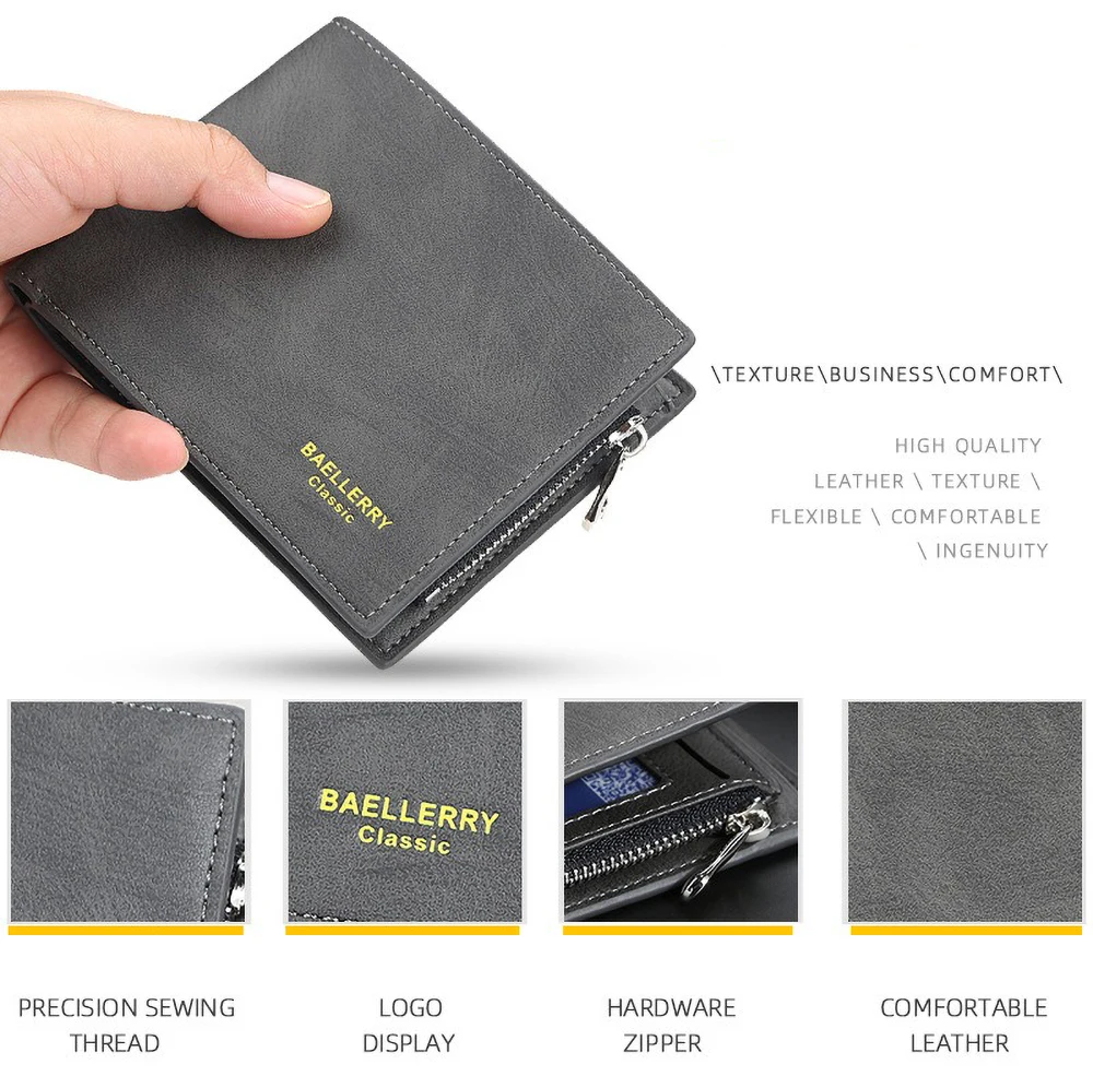 Compact Retro Wallet for Men Distressed PU Leather Zipper Coin Pocket Multi-Card Organizer Gift