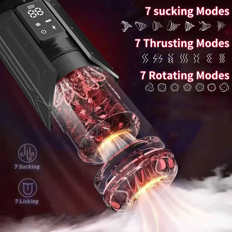 HeartCaptor Electric Male Masturbator Cup with 7 Modes LED Display Rechargeable Silicone Stroker - Details 3
