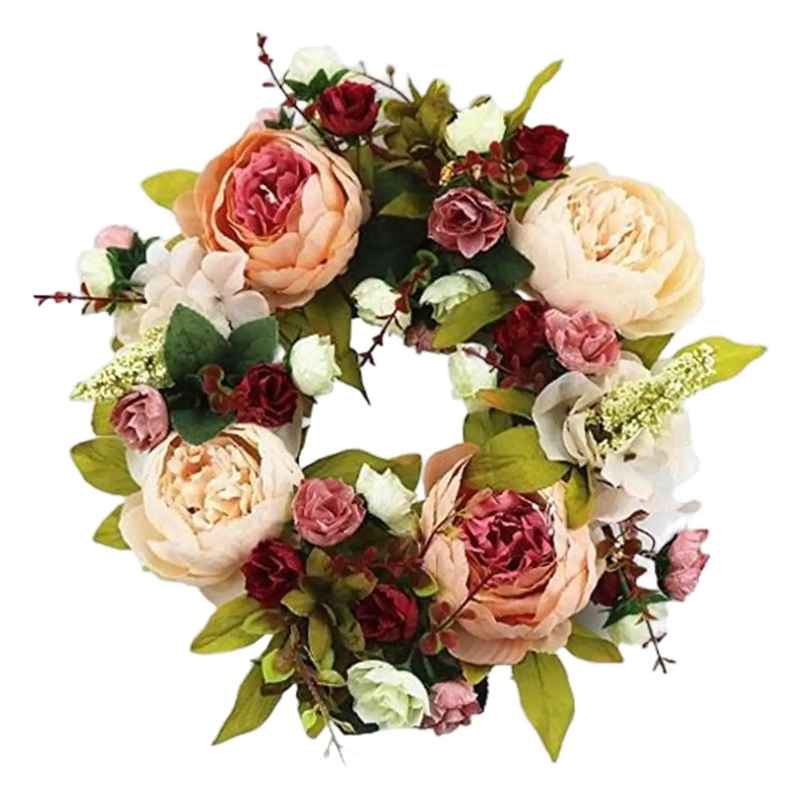 30cm Peony Flower Wreath Spring Garland Faux Floral Wreath Handmade for Christmas Door Hanging Wedding Decor