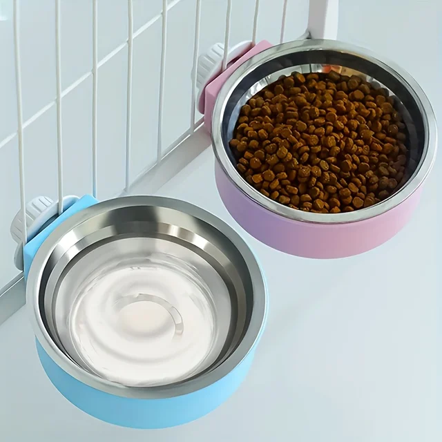 Pet Candy-Colored Stainless Steel Dog Bowl Hanging Cage Pet Cat Food Bowl Hanging Stainless Steel Bowl Dog Cage Bowl Double Bowl 3