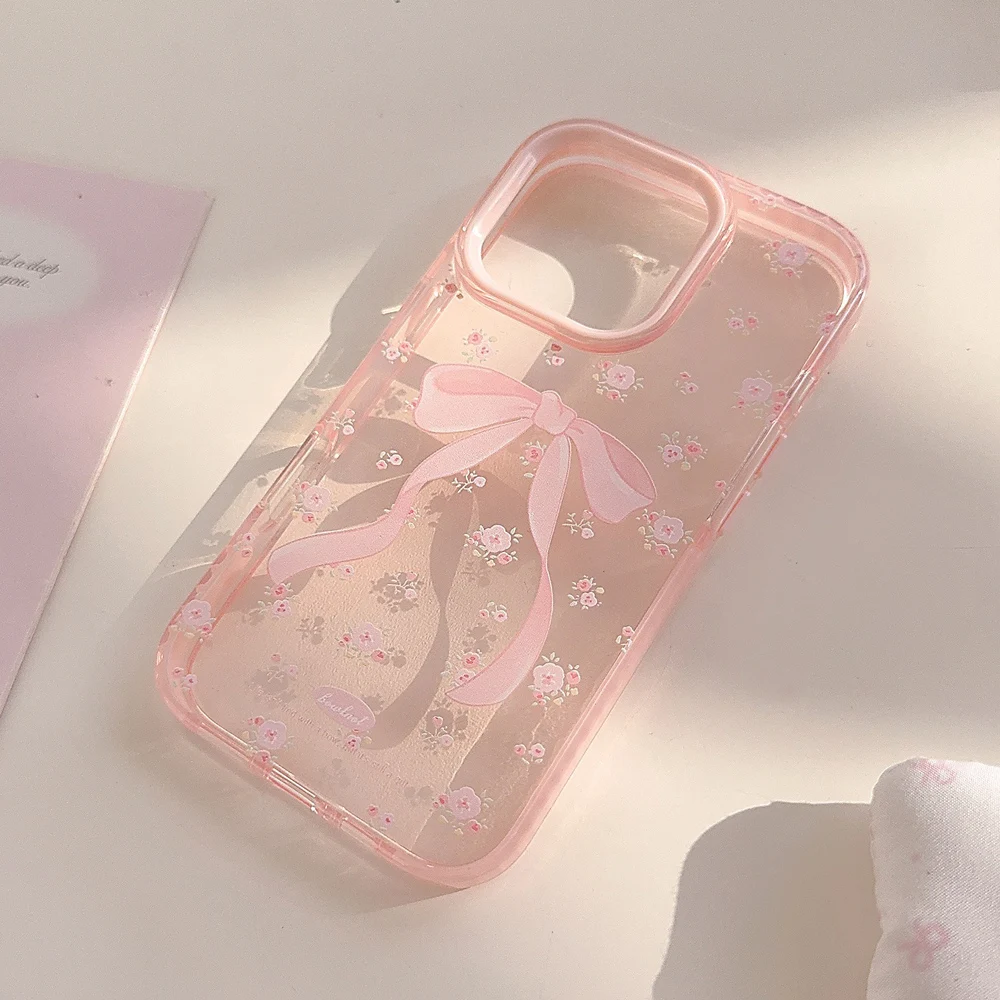 Transparent Shockproof Pink Bow Phone Case - Stylish Protective Cover