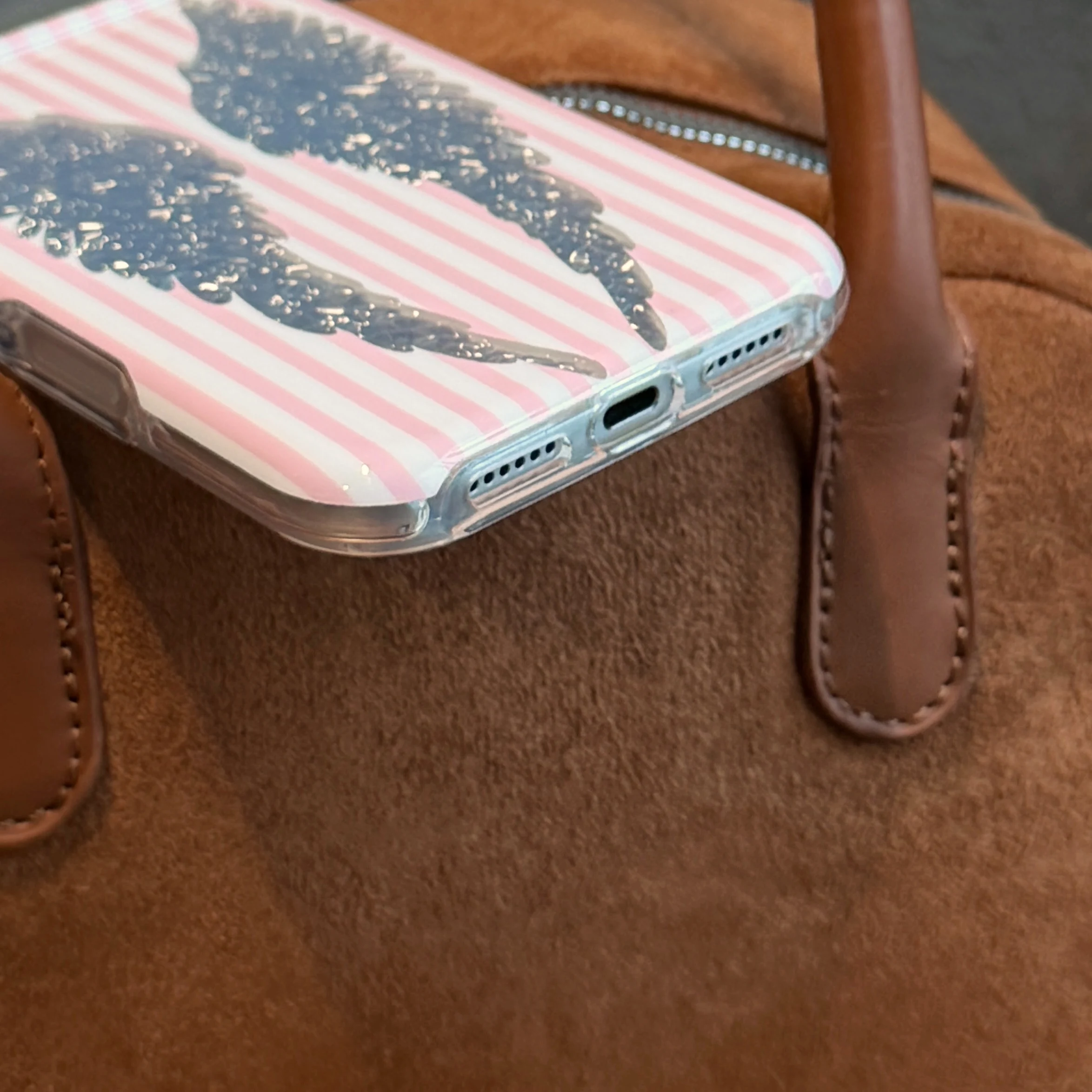 Korean Cute Pink and White Striped Wings Phone Case - Fashionable Shockproof Cover