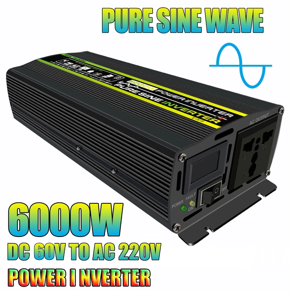 

6000W Pure Sine Wave Power Inverter 60V to 220V 50Hz Solar System RV/Camping Battery Power Converter Voltage Transformer