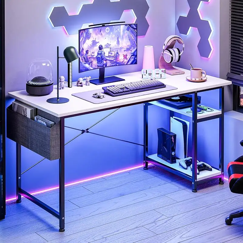 مكتب كمبيوتر للألعاب مع حقيبة تخزين ورفين وحامل وح...