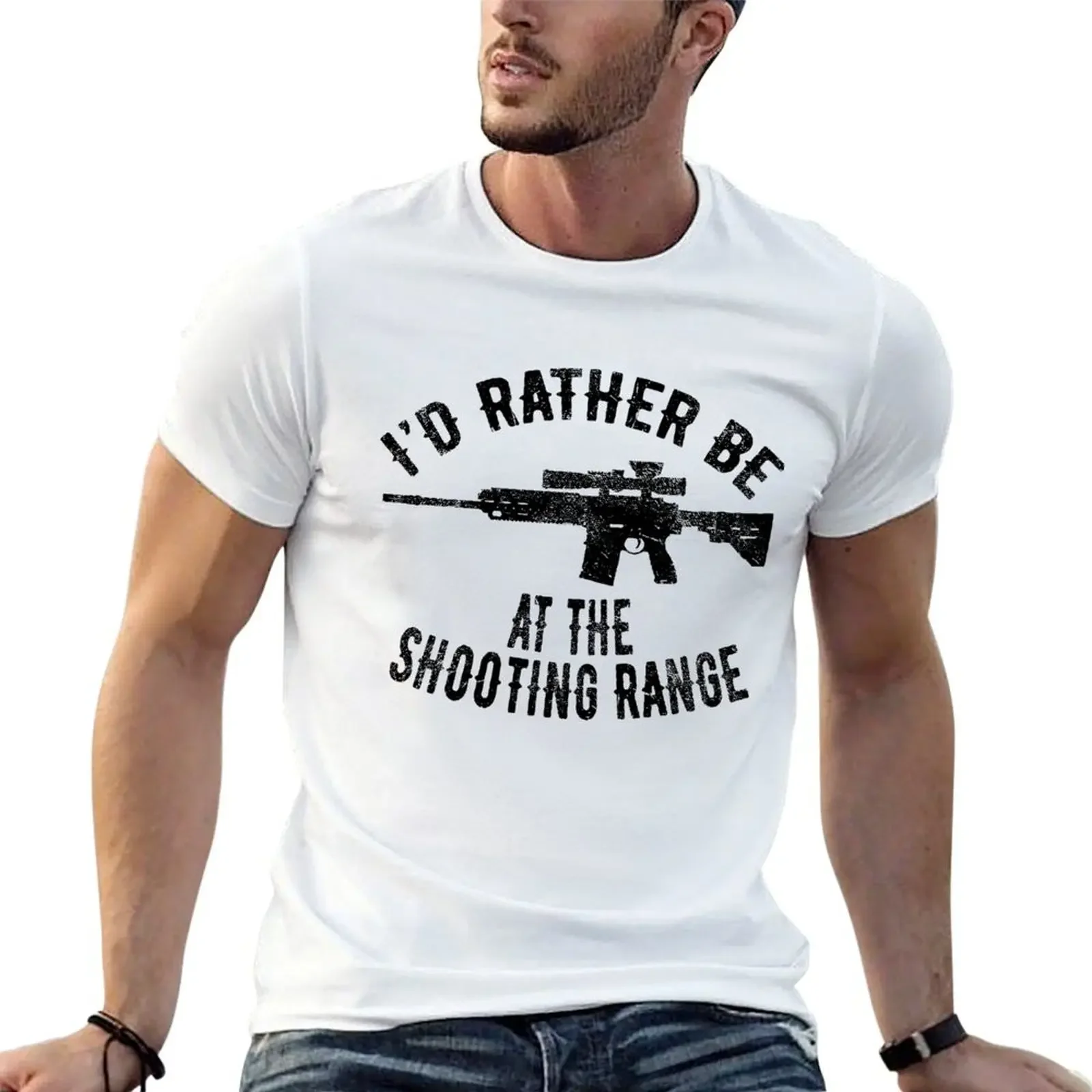 

i'd rather be at the shooting range shooting gun range target guns shoot rifle hunting T-shirt tees vintage mens workout shirts