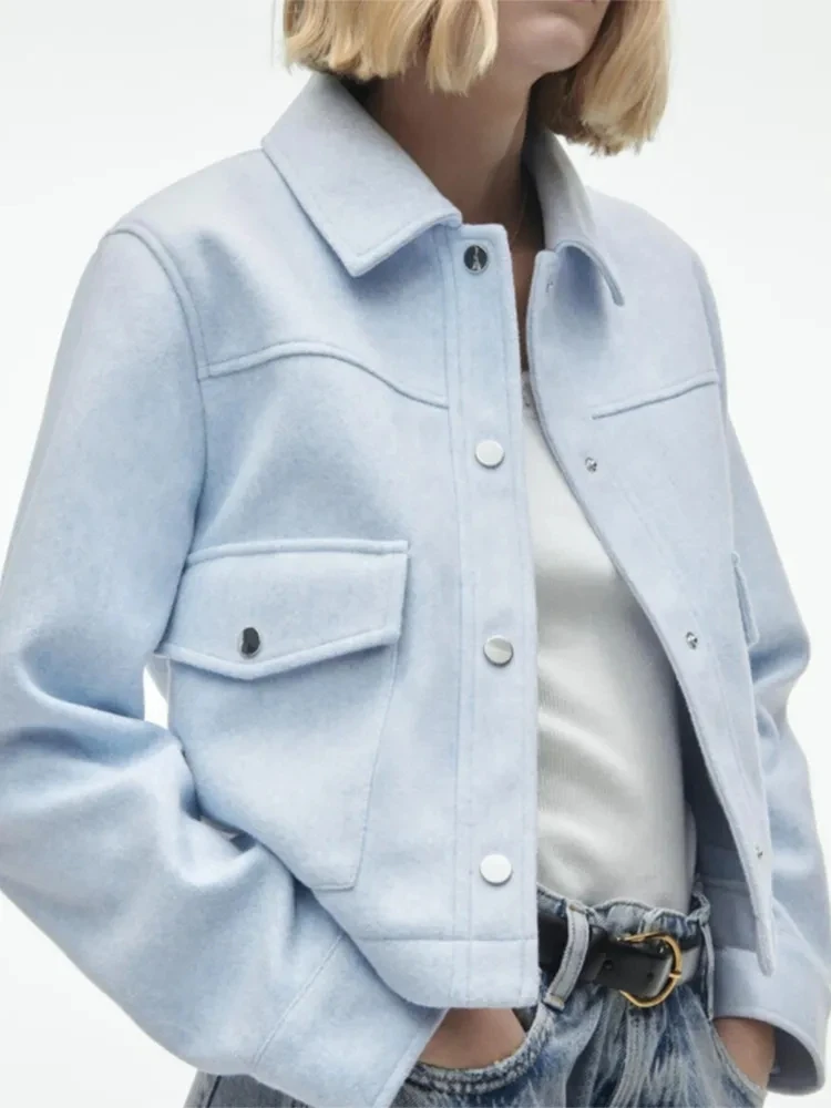 

Women's Jackets Button Turndown Collar Bomber Jacket 2023 New Spring Autumn Short Coat Fashion Solid Pockets Baseball Outwear