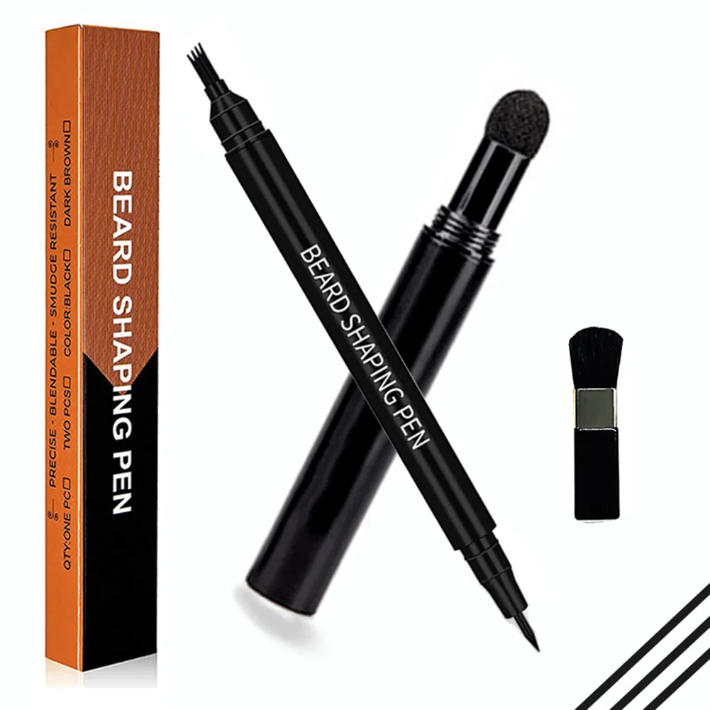1set Beard Filling Pen Kit Four Prong Beard Filler Pencil With Thickening Powder Male Moustache Repair Coloring Pen
