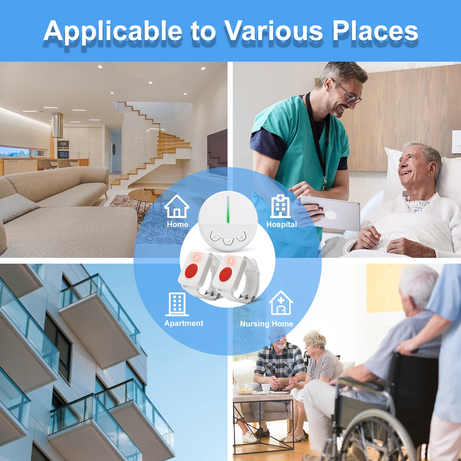 Wireless Caregiver Pager Life Alert System SOS Panic Call Button with Door Light for Seniors Disabled Elderly Home Hospital 5