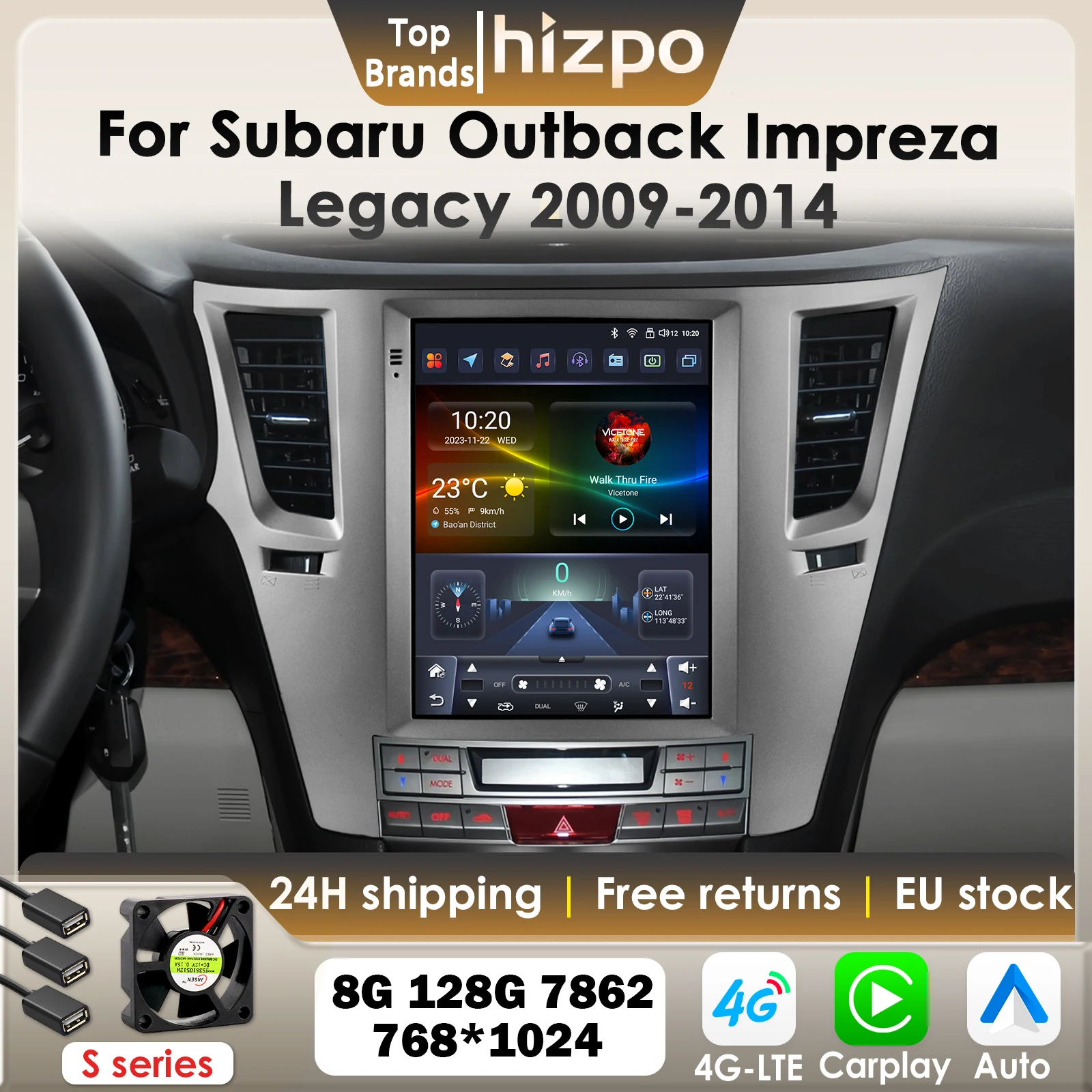 Radio samochodowe Hizpo 9.7 z pionowym ekranem Android do Subaru Outback Impreza Legacy 2009-2014, inteligentne systemy samochodowe, Carplay, 4G, 7862