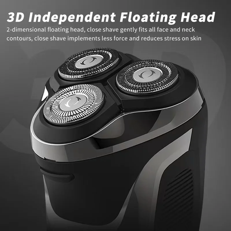 WAIKIL Men's New Razor Home Waterproof Water Wash Electric Razor USB Charging Digital Display Trimmer Three Blade Beard Trimmer 6