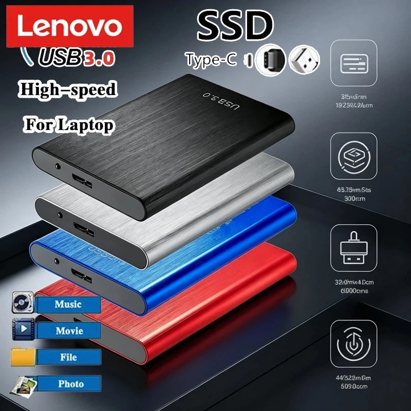 레노버 USB SSD 256TB 휴대용 고속 2TB SSD 8TB 외장 하드 드라이브 대용량 저장장치 USB 3.0 인터페이스 스토리지