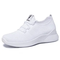 Women's Summer Platform Sneakers - Comfortable & Breathable Lace-Up Fashion Shoes - 36 (White)