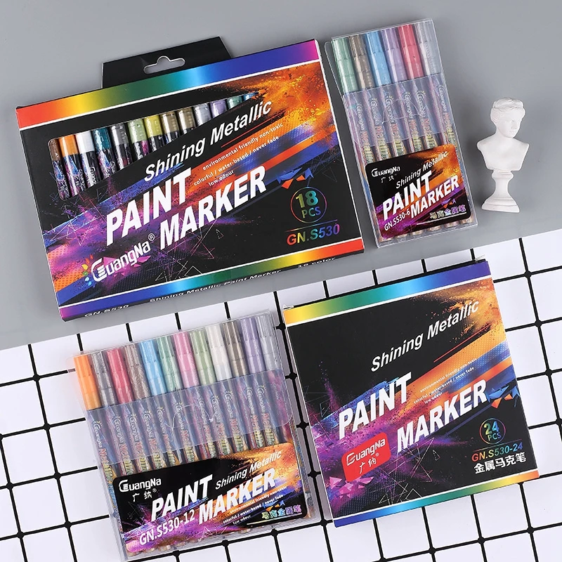24 Colors Acrylic Metallic Marker Pen Extra Fine Point Paint Pen Art  Permanent Markers Painting for Cards Signature DIY Graffiti - AliExpress