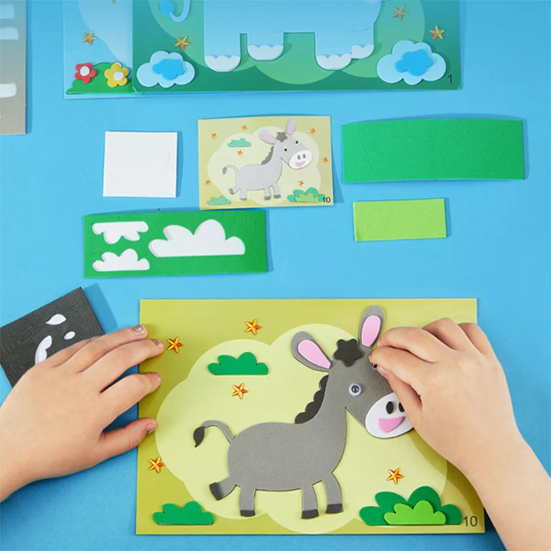 12Pcs/Set EVA Cartoon DIY Sticker for Kids 3D Handmade Material Package  Kindergarten Boys Girls Puzzle Handicrafts Toys